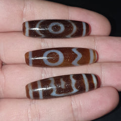 Lot 3 Vintage Tibetan Unique pattern Eyes Agate stone Dzi Bead Amulet