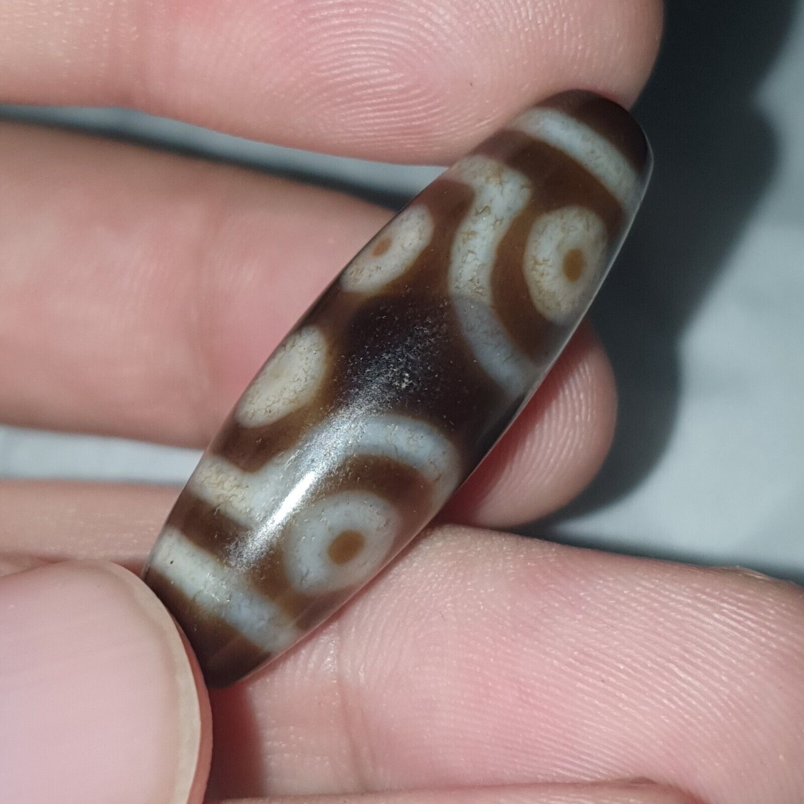 Vintage Old Himalayan Indo Tibetan 7 Eyes Agate Beads Unique pattern